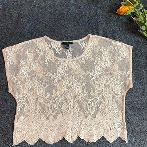 Floral Mesh Crop Top, Women, Medium, Peach